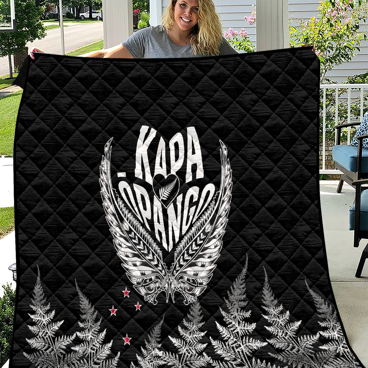 Custom New Zealand Rugby Quilt NZ Opango Forever Silver Fern Heart - Wonder Print Shop