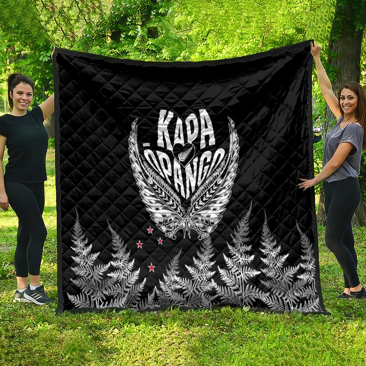 Custom New Zealand Rugby Quilt NZ Opango Forever Silver Fern Heart - Wonder Print Shop