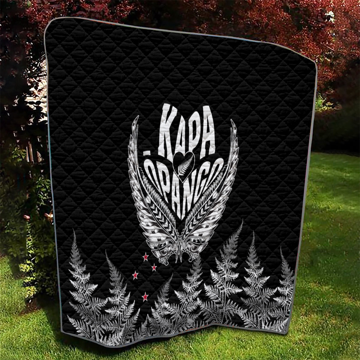 Custom New Zealand Rugby Quilt NZ Opango Forever Silver Fern Heart - Wonder Print Shop