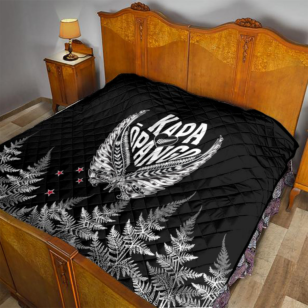 Custom New Zealand Rugby Quilt NZ Opango Forever Silver Fern Heart - Wonder Print Shop