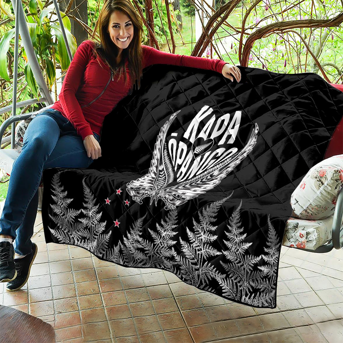 Custom New Zealand Rugby Quilt NZ Opango Forever Silver Fern Heart - Wonder Print Shop