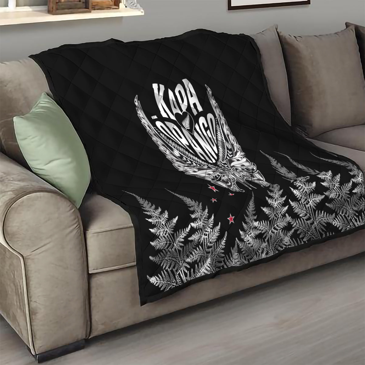 Custom New Zealand Rugby Quilt NZ Opango Forever Silver Fern Heart - Wonder Print Shop