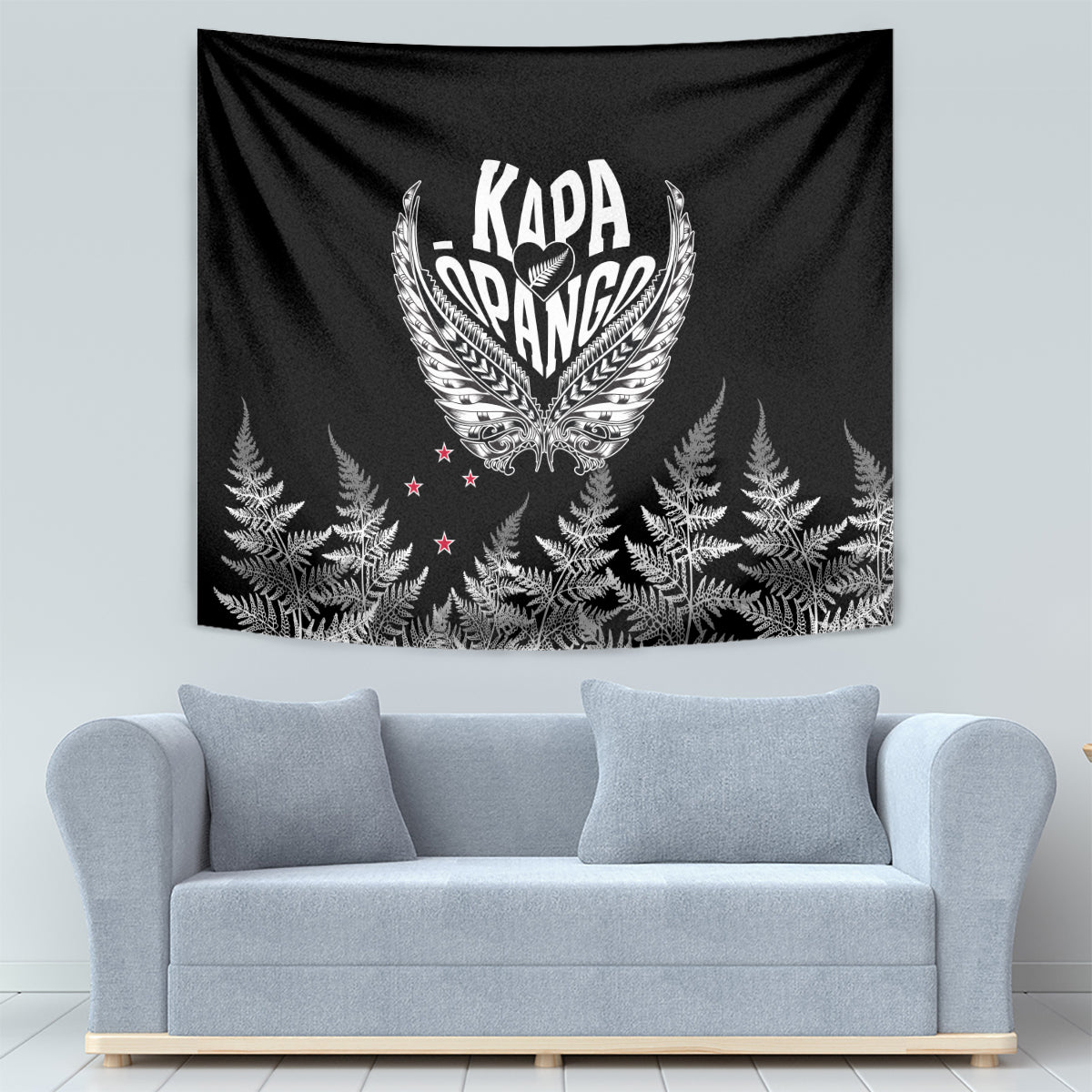 Custom New Zealand Rugby Tapestry NZ Opango Forever Silver Fern Heart - Wonder Print Shop