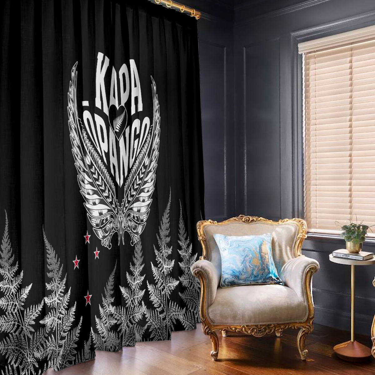 Custom New Zealand Rugby Window Curtain NZ Opango Forever Silver Fern Heart - Wonder Print Shop