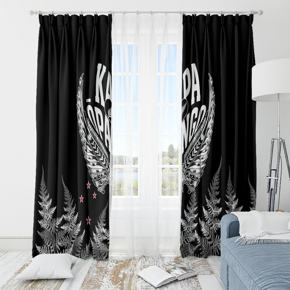 Custom New Zealand Rugby Window Curtain NZ Opango Forever Silver Fern Heart - Wonder Print Shop