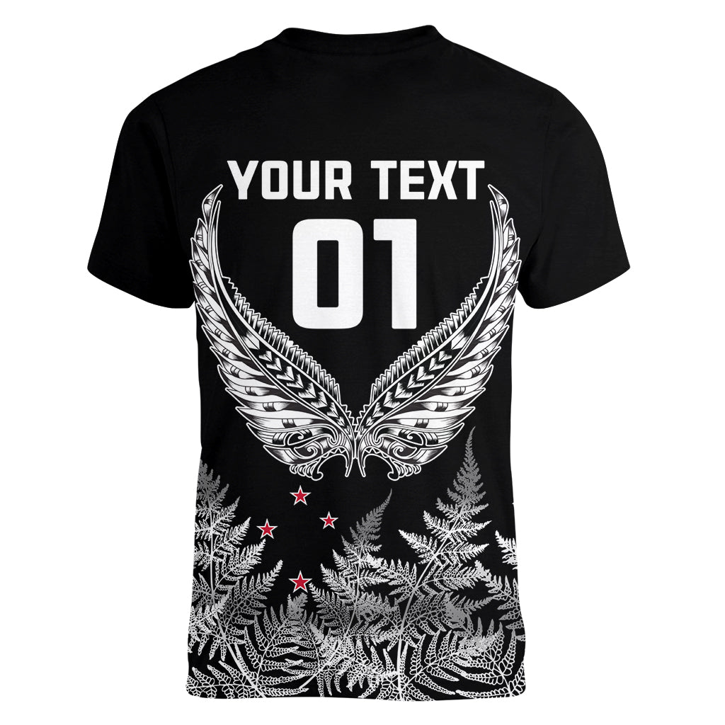 Custom New Zealand Rugby Women V Neck T Shirt NZ Opango Forever Silver Fern Heart - Wonder Print Shop