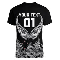 Custom New Zealand Rugby Women V Neck T Shirt NZ Opango Forever Silver Fern Heart - Wonder Print Shop