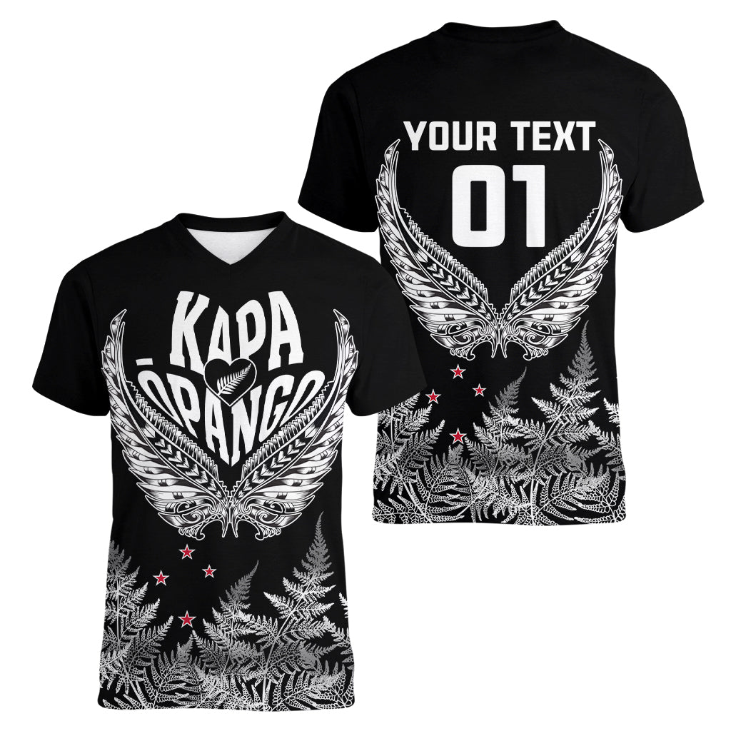 Custom New Zealand Rugby Women V Neck T Shirt NZ Opango Forever Silver Fern Heart - Wonder Print Shop