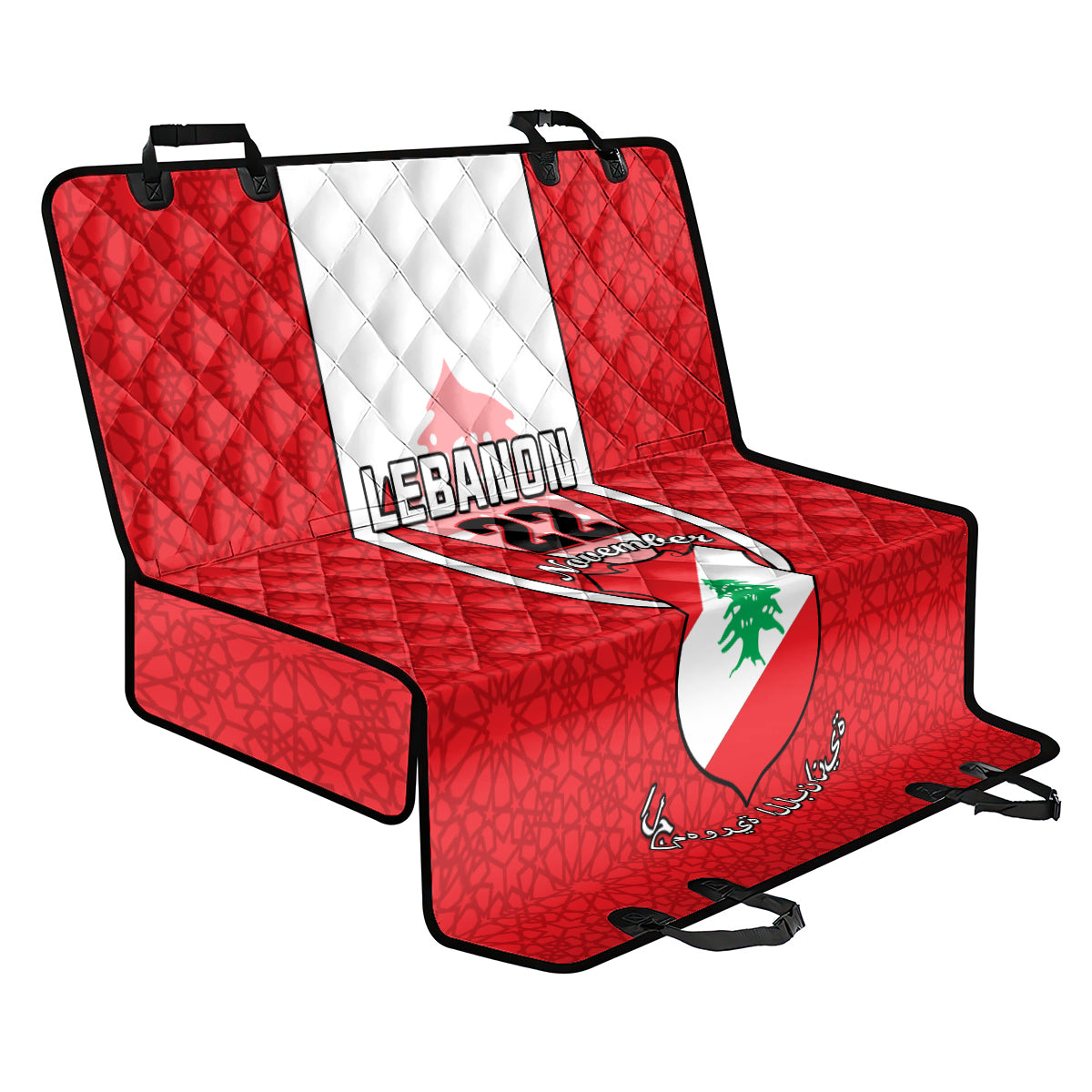 Lebanon Independence Day Back Car Seat Cover Lebanese Coat Of Arms Islamic Pattern - Wonder Print Shop