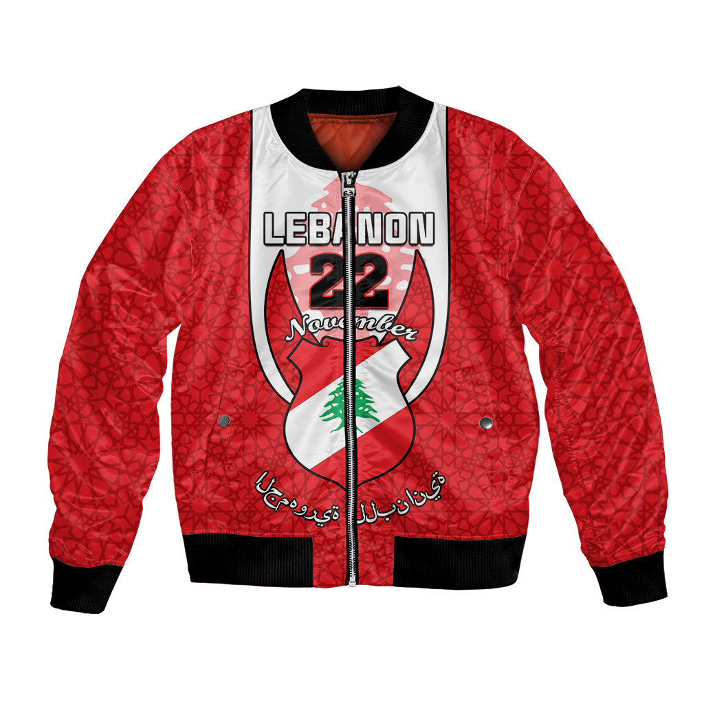 Personalised Lebanon Independence Day Bomber Jacket Lebanese Coat Of Arms Islamic Pattern - Wonder Print Shop