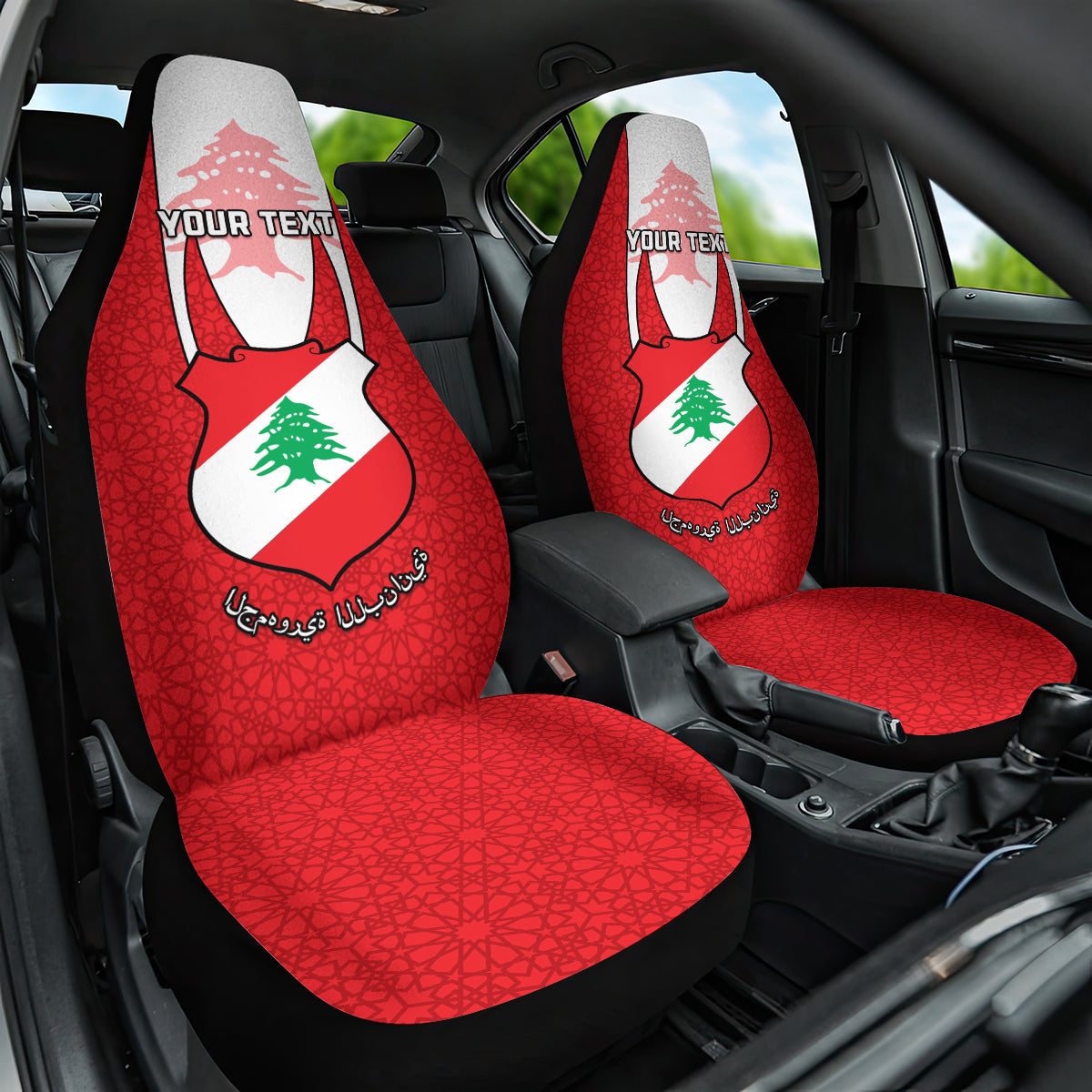 Lebanon Independence Day Car Seat Cover Lebanese Coat Of Arms Islamic Pattern - Wonder Print Shop