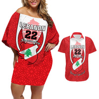 Personalised Lebanon Independence Day Couples Matching Off Shoulder Short Dress and Hawaiian Shirt Lebanese Coat Of Arms Islamic Pattern - Wonder Print Shop