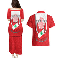 Personalised Lebanon Independence Day Couples Matching Puletasi Dress and Hawaiian Shirt Lebanese Coat Of Arms Islamic Pattern - Wonder Print Shop