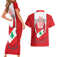 Personalised Lebanon Independence Day Couples Matching Short Sleeve Bodycon Dress and Hawaiian Shirt Lebanese Coat Of Arms Islamic Pattern - Wonder Print Shop