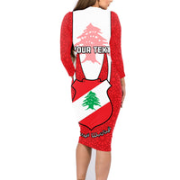 Personalised Lebanon Independence Day Family Matching Long Sleeve Bodycon Dress and Hawaiian Shirt Lebanese Coat Of Arms Islamic Pattern - Wonder Print Shop