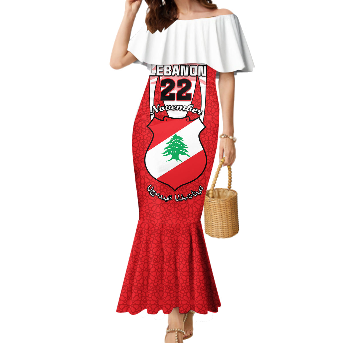 Personalised Lebanon Independence Day Family Matching Mermaid Dress and Hawaiian Shirt Lebanese Coat Of Arms Islamic Pattern - Wonder Print Shop