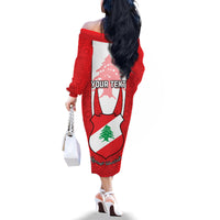 Personalised Lebanon Independence Day Family Matching Off Shoulder Long Sleeve Dress and Hawaiian Shirt Lebanese Coat Of Arms Islamic Pattern - Wonder Print Shop