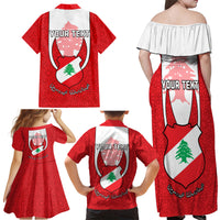 Personalised Lebanon Independence Day Family Matching Off Shoulder Maxi Dress and Hawaiian Shirt Lebanese Coat Of Arms Islamic Pattern - Wonder Print Shop