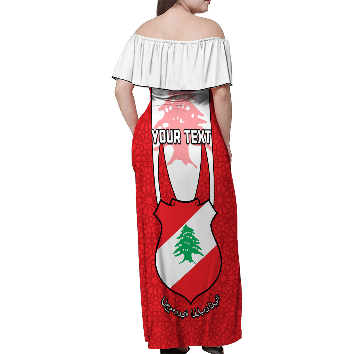 Personalised Lebanon Independence Day Family Matching Off Shoulder Maxi Dress and Hawaiian Shirt Lebanese Coat Of Arms Islamic Pattern - Wonder Print Shop