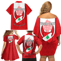 Personalised Lebanon Independence Day Family Matching Off Shoulder Short Dress and Hawaiian Shirt Lebanese Coat Of Arms Islamic Pattern - Wonder Print Shop