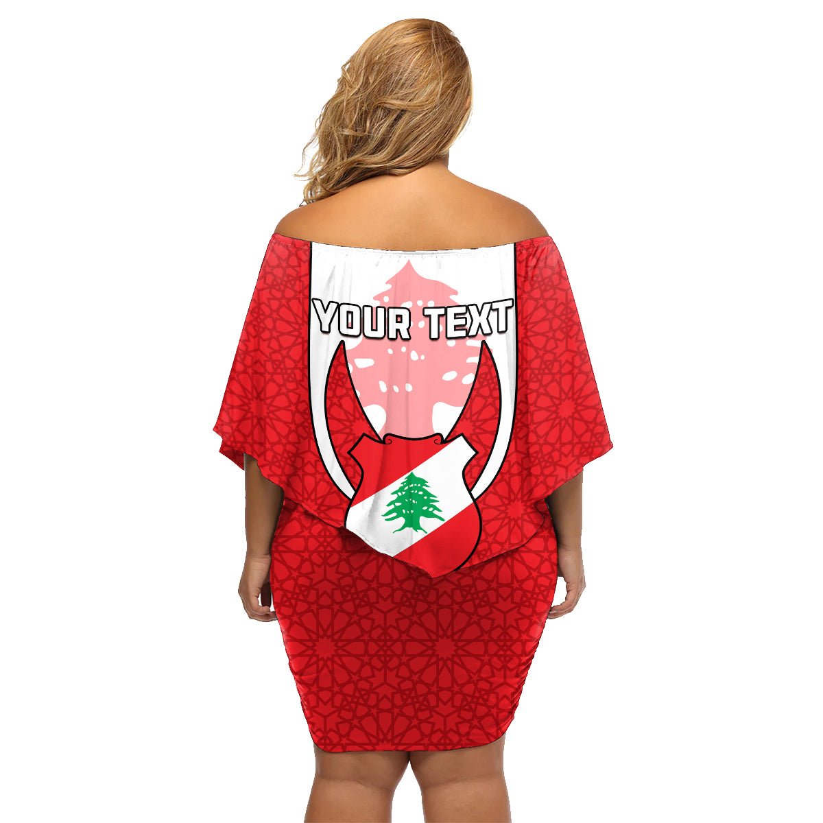 Personalised Lebanon Independence Day Family Matching Off Shoulder Short Dress and Hawaiian Shirt Lebanese Coat Of Arms Islamic Pattern - Wonder Print Shop