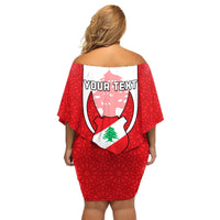 Personalised Lebanon Independence Day Family Matching Off Shoulder Short Dress and Hawaiian Shirt Lebanese Coat Of Arms Islamic Pattern - Wonder Print Shop