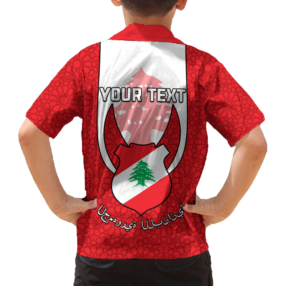 Personalised Lebanon Independence Day Family Matching Puletasi Dress and Hawaiian Shirt Lebanese Coat Of Arms Islamic Pattern - Wonder Print Shop