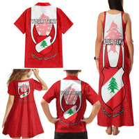 Personalised Lebanon Independence Day Family Matching Tank Maxi Dress and Hawaiian Shirt Lebanese Coat Of Arms Islamic Pattern - Wonder Print Shop