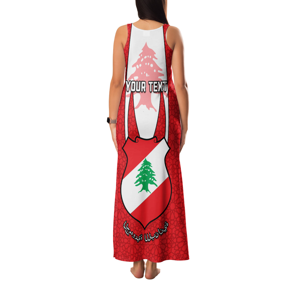 Personalised Lebanon Independence Day Family Matching Tank Maxi Dress and Hawaiian Shirt Lebanese Coat Of Arms Islamic Pattern - Wonder Print Shop