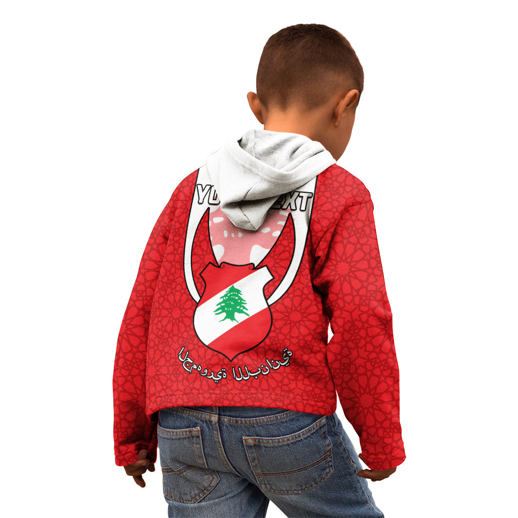 Personalised Lebanon Independence Day Kid Hoodie Lebanese Coat Of Arms Islamic Pattern - Wonder Print Shop