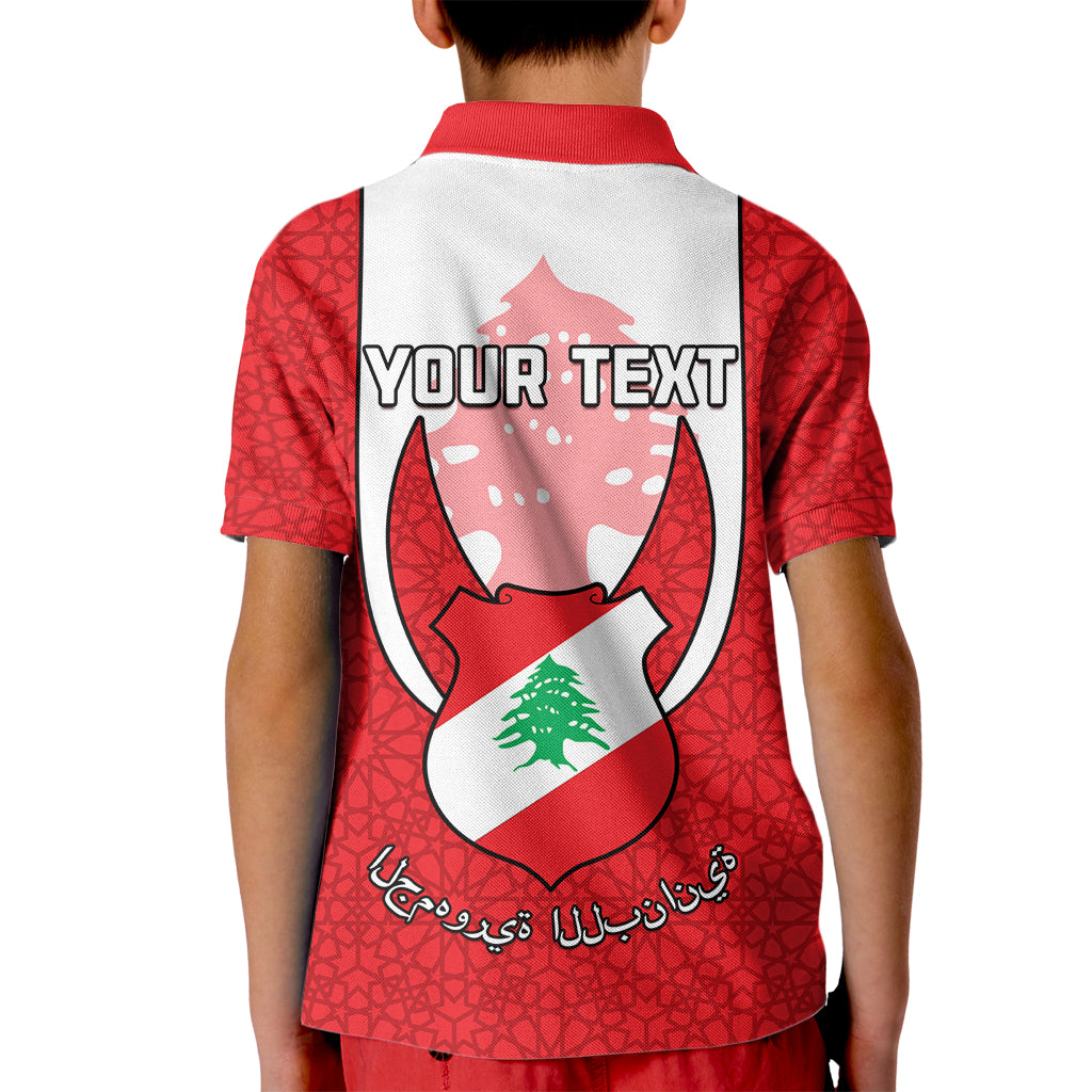 Personalised Lebanon Independence Day Kid Polo Shirt Lebanese Coat Of Arms Islamic Pattern - Wonder Print Shop
