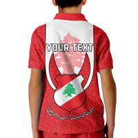 Personalised Lebanon Independence Day Kid Polo Shirt Lebanese Coat Of Arms Islamic Pattern - Wonder Print Shop