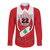 Personalised Lebanon Independence Day Long Sleeve Button Shirt Lebanese Coat Of Arms Islamic Pattern - Wonder Print Shop