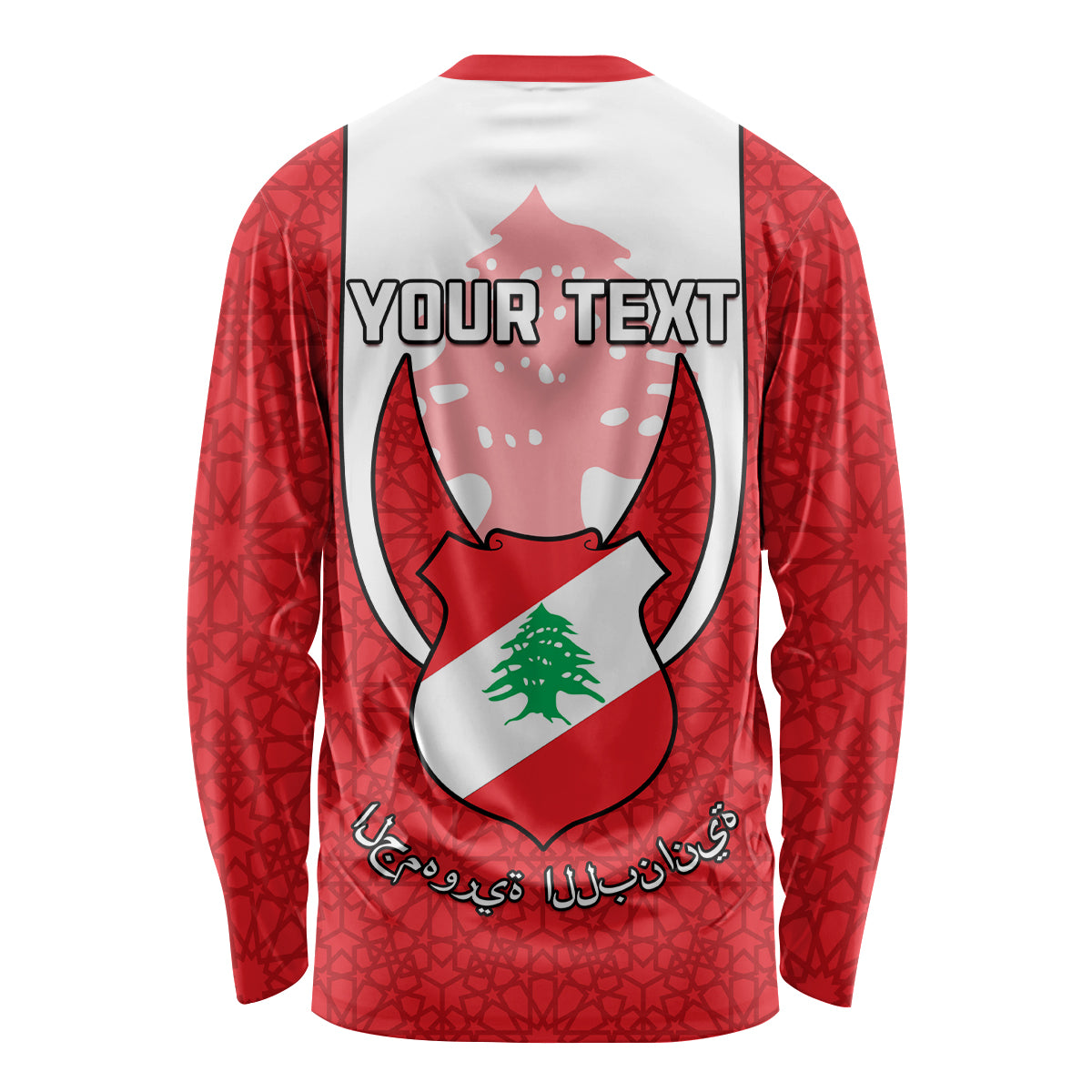 Personalised Lebanon Independence Day Long Sleeve Shirt Lebanese Coat Of Arms Islamic Pattern - Wonder Print Shop