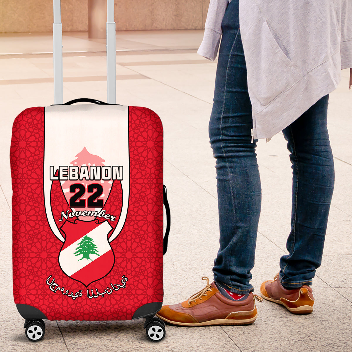 Lebanon Independence Day Luggage Cover Lebanese Coat Of Arms Islamic Pattern - Wonder Print Shop
