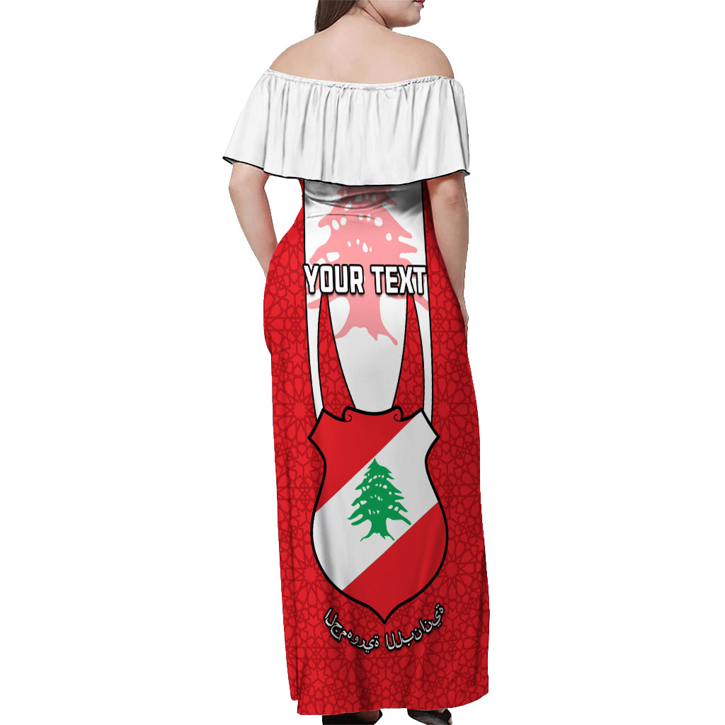 Personalised Lebanon Independence Day Off Shoulder Maxi Dress Lebanese Coat Of Arms Islamic Pattern - Wonder Print Shop