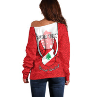 Personalised Lebanon Independence Day Off Shoulder Sweater Lebanese Coat Of Arms Islamic Pattern - Wonder Print Shop