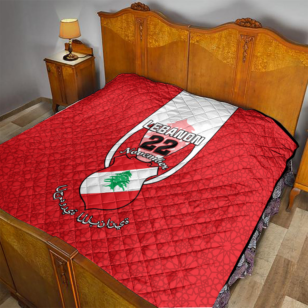 Lebanon Independence Day Quilt Lebanese Coat Of Arms Islamic Pattern - Wonder Print Shop