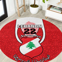 personalised-lebanon-independence-day-round-carpet-lebanese-coat-of-arms-islamic-pattern