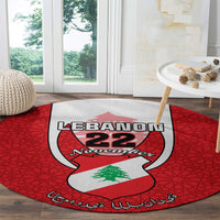personalised-lebanon-independence-day-round-carpet-lebanese-coat-of-arms-islamic-pattern