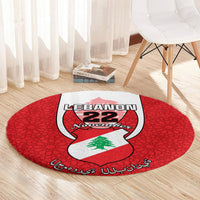 personalised-lebanon-independence-day-round-carpet-lebanese-coat-of-arms-islamic-pattern