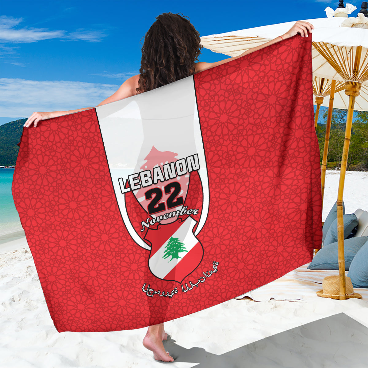 Lebanon Independence Day Sarong Lebanese Coat Of Arms Islamic Pattern - Wonder Print Shop
