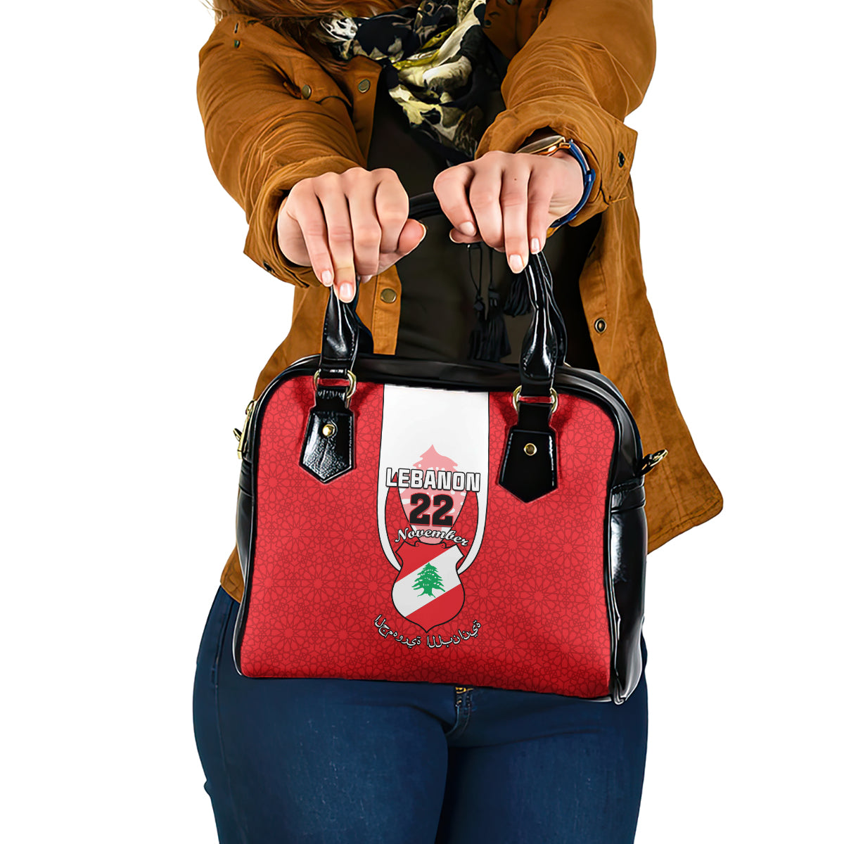 personalised-lebanon-independence-day-shoulder-handbag-lebanese-coat-of-arms-islamic-pattern
