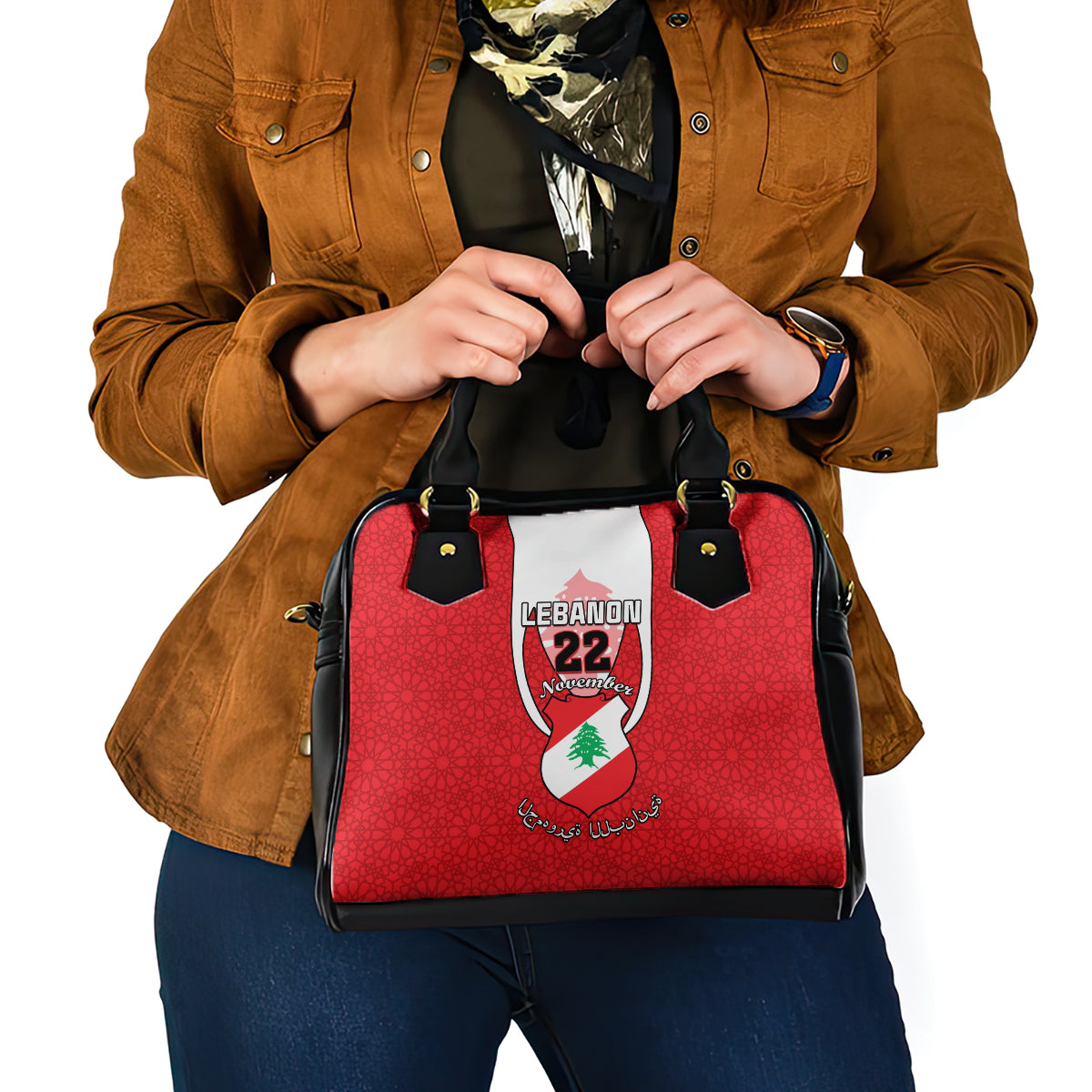 personalised-lebanon-independence-day-shoulder-handbag-lebanese-coat-of-arms-islamic-pattern