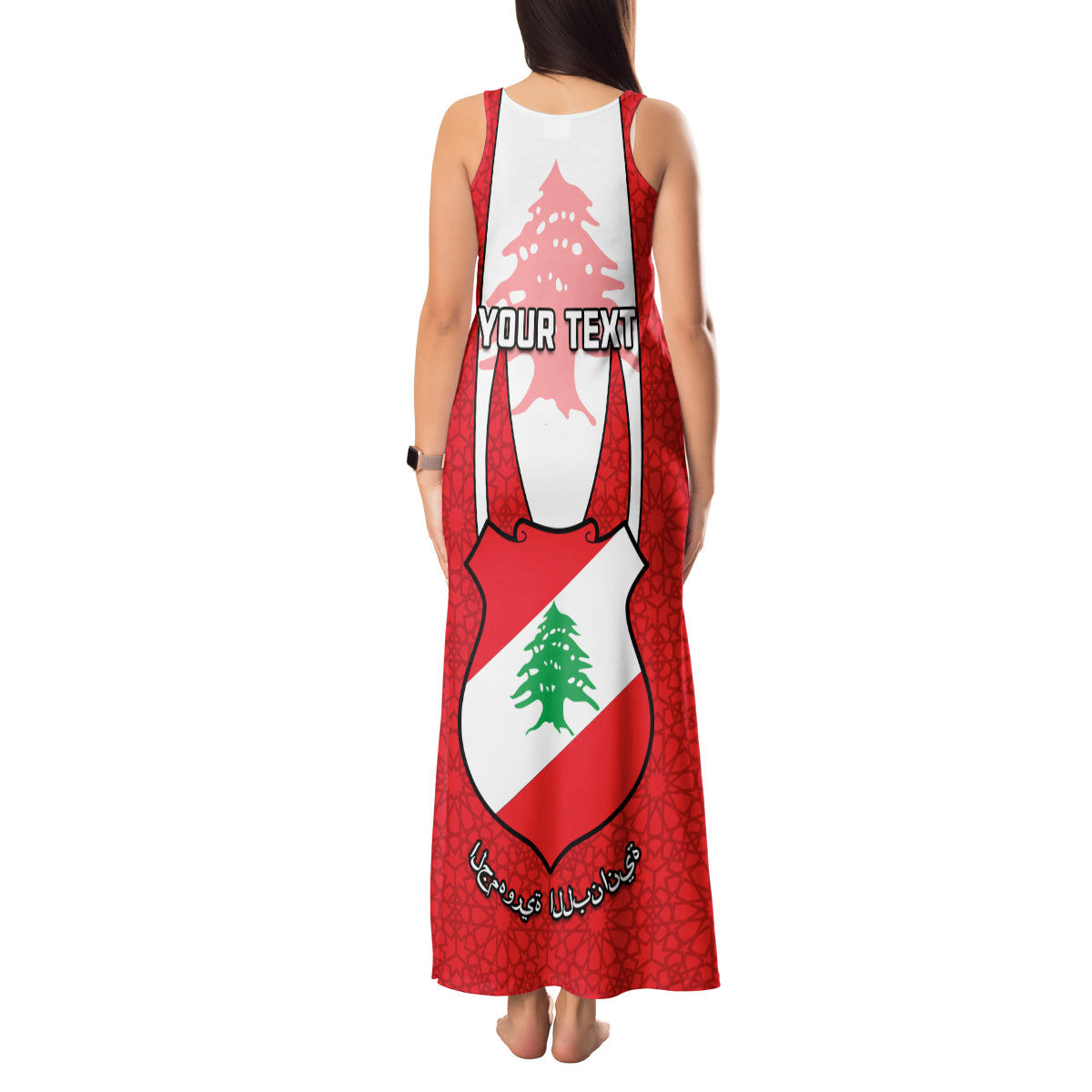 Personalised Lebanon Independence Day Tank Maxi Dress Lebanese Coat Of Arms Islamic Pattern - Wonder Print Shop