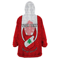 Personalised Lebanon Independence Day Wearable Blanket Hoodie Lebanese Coat Of Arms Islamic Pattern - Wonder Print Shop