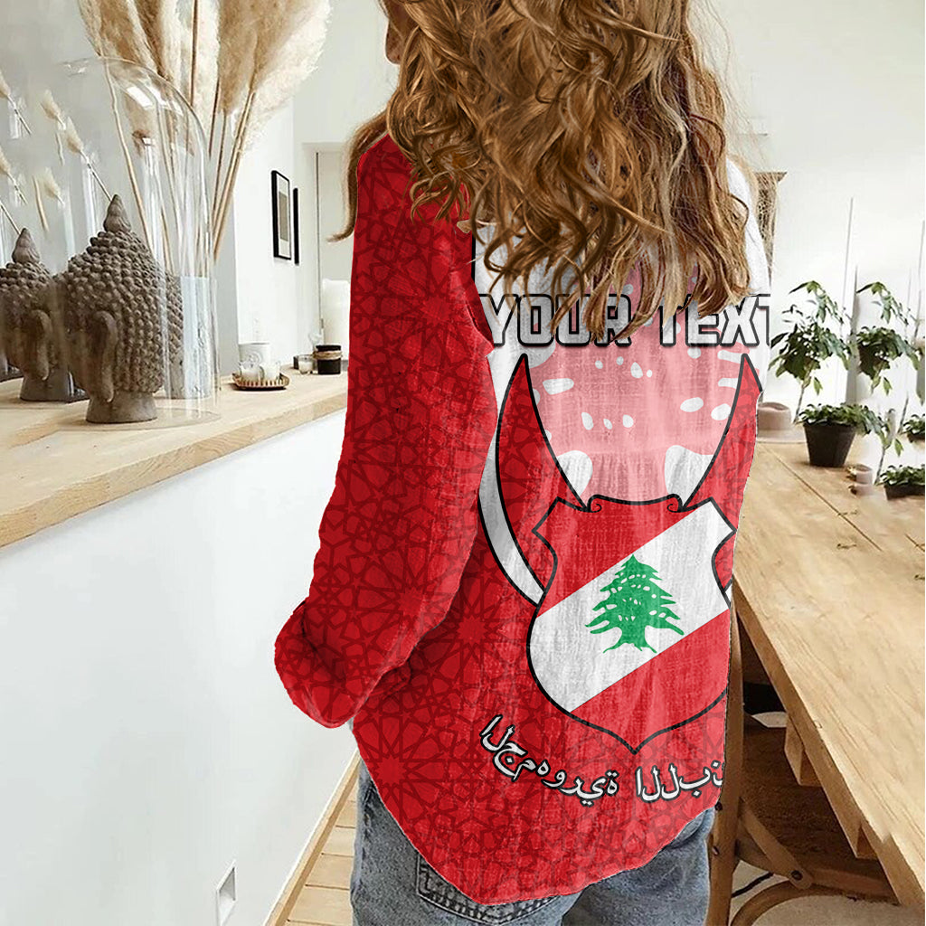 Personalised Lebanon Independence Day Women Casual Shirt Lebanese Coat Of Arms Islamic Pattern - Wonder Print Shop
