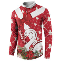Denmark Christmas Button Sweatshirt Coquette Bow With Swan - Wonder Print Shop