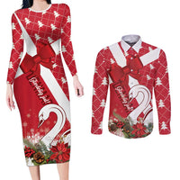 Denmark Christmas Couples Matching Long Sleeve Bodycon Dress and Long Sleeve Button Shirt Coquette Bow With Swan - Wonder Print Shop
