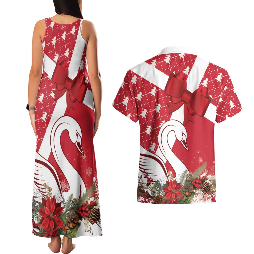 Denmark Christmas Couples Matching Tank Maxi Dress and Hawaiian Shirt Coquette Bow With Swan - Wonder Print Shop